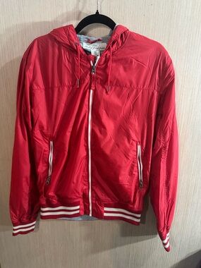 Women’s LOGG by H&M Red Hooded Zip-Up Bomber Jacket Size Medium